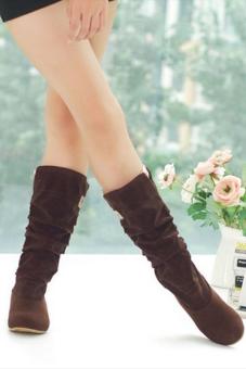 LALANG New Fashion Casual Flat Shoes Sweet Boot Stylish Mid-calf Boots Brown  