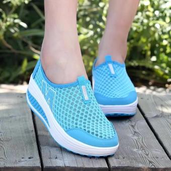 LALANG New Height Increasing Shoes Casual Women Swing Breathable Wedges Shoes - Biru  