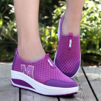 LALANG New Height Increasing Shoes Casual Women Swing Breathable Wedges Shoes Purple  