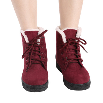 LALANG Snow Boots Winter Ankle Boots Women Shoes Plus Velvet Plat Shoes Wine red - intl  