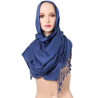 LALANG Women Muslim Tassels Hijab Islamic Headwear Scarf Shawls Headscarf Blue  