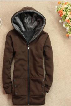 LALANG Women's Warm Cotton Hoodie Fleece Coats Outerwear Jackets Khaki  
