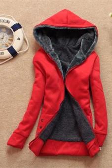 LALANG Women's Warm Cotton Hoodie Fleece Coats Outerwear Jackets Red  