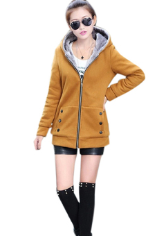 LALANG Women's Warm Cotton Hoodie Fleece Coats Outerwear Jackets Yellow  