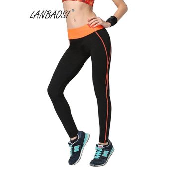 Lanbaosi Women Fashion Yoga Fitness Leggings Gym Workout Sports Pants Trousers (Black/Orange) - intl  