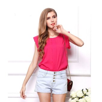 Large size women's fashion chiffon t-shirt solid color short sleeve shirt  