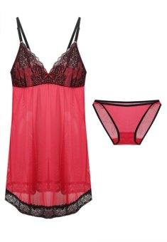 Lavabra Sweet Lingerie - Victoria French Lace Super Sexy Babydoll Lingerie 2 Pc Set - Fushcia  