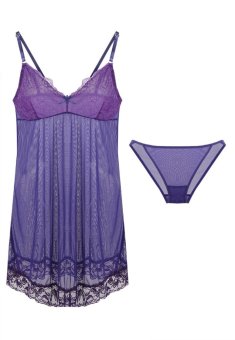Lavabra Sweet Lingerie - Victoria French Lace Super Sexy Babydoll Lingerie 2 Pc Set-Purple  