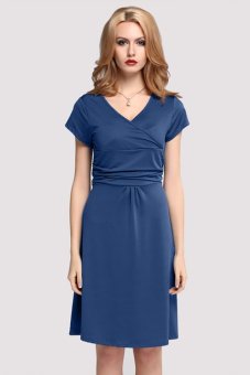 LCD Fashion Women's Maternity Pregnant Short Sleeve V-neck Stretch Dress M-L (Navy Blue) - intl  