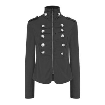 Leegoal Women's Double Breast Zip Jacket Front Stand Collar Long Sleeve Coat(Black, 2XL) - intl  
