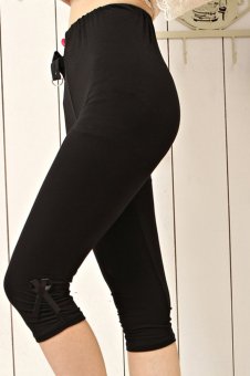 Liang Rou Maternity Spandex Adjust Waistband Cropped Leggings Color Black  