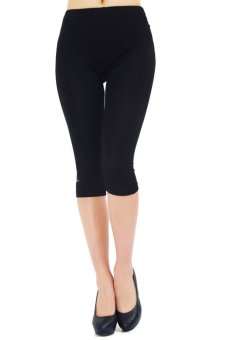 Liang Rou Women's Stretch Cropped Leggings With Decoration Color Black  