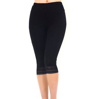 Liang Rou Women's Stretch Cropped Leggings With Pocket Lace Trim Color Black (Intl)  