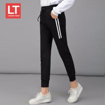 Likener Trend Spring Women Stripe Casual Sports Pants Drawstring Ankle-Length Pants (Black) - intl  