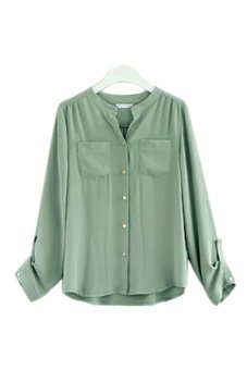 Linemart Button Pocket Women Casual T Shirt Chiffon Blouses (Green) (Intl)  