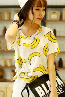 Linemart Casual Short Sleeve Print T Shirt Tops (Yellow) (Intl)  