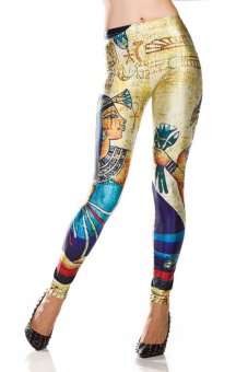 Linemart Egyptian Print Stretch Leggings Pencil Pants (Multicolor) (Intl)  