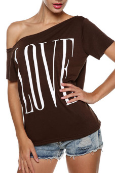 Linemart One Shoulder Asymmetric T-Shirt (Coffee) (Intl)  