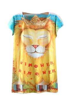 Linemart Summer Print Lion Loose Casual T-Shirt (Multicolor)  