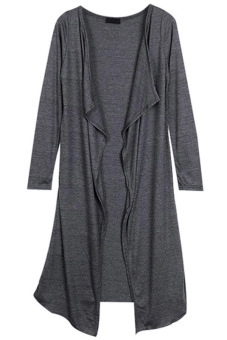 Linemart Women Full Long Sleeve Drape Collar Maxi Long Casual Cardigan Dark Grey (Intl)  