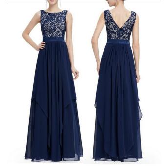 Long Chiffon Bridesmaid Dress V-back Evening Gown Prom Party Dress Dark Blue - intl  