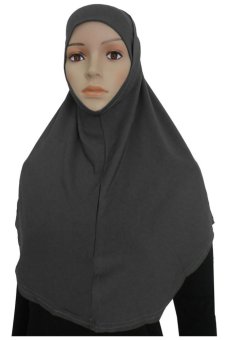 Long Muslim Turban with Under Scarf Inner Cap Hat Hijab Neck Cover Headwear (Grey)  
