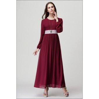 Long Sleeve High Waist Muslim Maxi Dress (Burgundy) - Intl  
