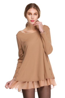 Long Sleeve Knit Wool Loose Mini Dress (Khaki)  