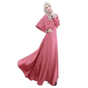 Long Sleeves Muslim Women Wear Plus Size Lady Maxi Dress Muslim Jubahs Church Long Robe With Cloak Pink - intl  