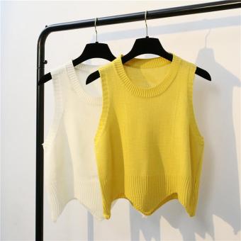 Loose Wild Round Neck Solid Color Sweater Vest Sleeveless Knitting Vest(yellow) - intl  