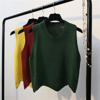 Loose Wild Round Neck Solid Color Sweater Vest Sleeveless Knitting Vest(green) - intl  