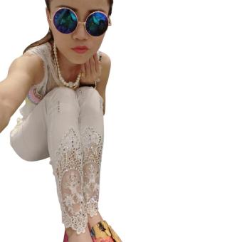LT365 Fashion Summer Women’s All-match Bling Bling Diamond Lace Crochet Slim Thin Pencil Pants Leggings White - intl  