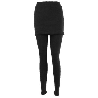 LT365 Women’s Fake 2 Piece Skirt Legging Pants Stretchy Skinny Leggings Hugging Black - intl  