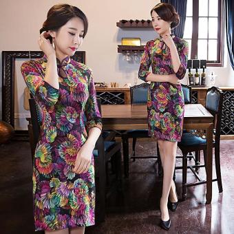 Luna Story Fashion Style Slim Retro Silk Cheongsam Mini Dresses Formal Dress - intl  