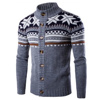 Male Christmas Cardigan Sweater Winter Plus Size Mens Sweaters Long Sleeve Jacket Casual Knitted Sweater Coat Knitwear (Grey) - intl  