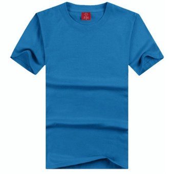 Male Female Cotton O-neck Wild Short-sleeved T-shirt(Sky Blue)  