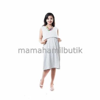 Mama Hamil Baju Hamil Dress Menyusui Kaos Stripe Kutung Modis - Abu Muda  