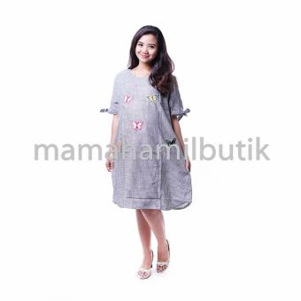 Mama Hamil Baju Hamil Jumbo Dress Menyusui Big Size Bordir Kupu Cantik Salur Modis - Hitam - Free 1 Celana Dalam Hamil  