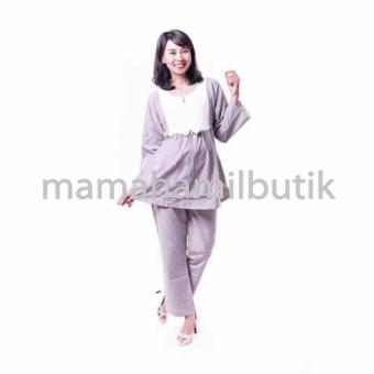 Mama Hamil Baju Hamil Modis Setelan Muslim Menyusui Katun Pita Cantik - Abu - Free 1 Celana Dalam Hamil  