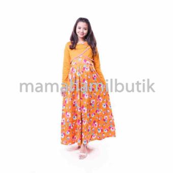 Mama Hamil Baju Hamil Muslim Gamis Hamil Katun Bolero Silang Bunga Cantik - Kuning - Free 1 Celana Dalam Hamil  