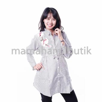 Mama Hamil Baju Hamil Muslim Kerja Katun Full Kancing Bordir Bunga Cantik - Abu  