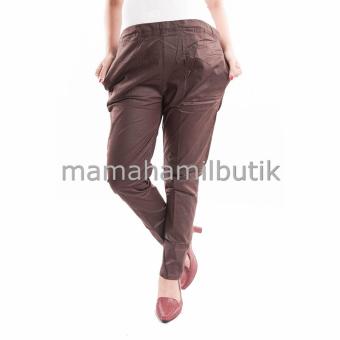 Mama Hamil Celana Hamil Kerja Standart Katun Stretch - Coklat  