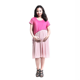 Mama Hamil Dress Menyusui Kaos Serut - Pink + Free 1 Celana Dalam Hamil  