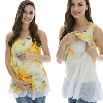 MamaLove Pregnancy Nursing Maternity Clothes Chiffon Maternity Tops Nursing Top Breastfeeding Clothes For Pregnant Women(Yellow)Fit (M~XL)  