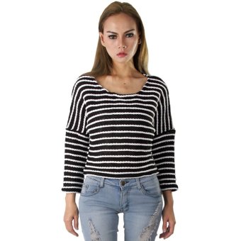 Mangoesteen Long Sleeve Stripped Blouse - 7004 Black  