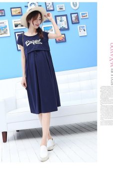 Maternity Dresses Pregnant Women Dress Short Sleeve Postnatal Breastfeeding Clothes (Blue) - intl  