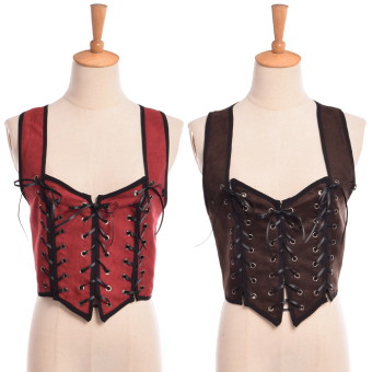 Medieval Lady Reversible Lace Up Renaissance Pirate Wench Bodice Tops (Burgundy & Brown) - Intl  