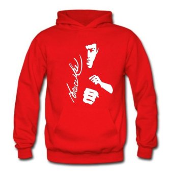 Men autumn Winter Star Bruce Lee Image Printed Cotton and Cashmere Casua hoodies(red)  