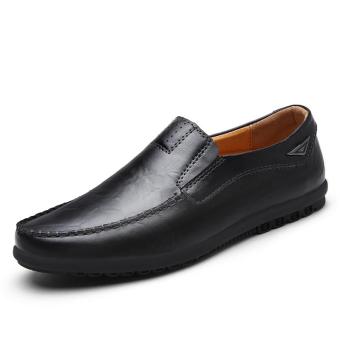 Men Business Genuine Leather Shoes Slip-Ons Driving Loafers(Black)  