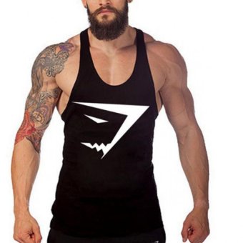 Men Gym Printed Tank Top Stringer Bodybuilding Fitness Muscle Vest Strong Tops Black  